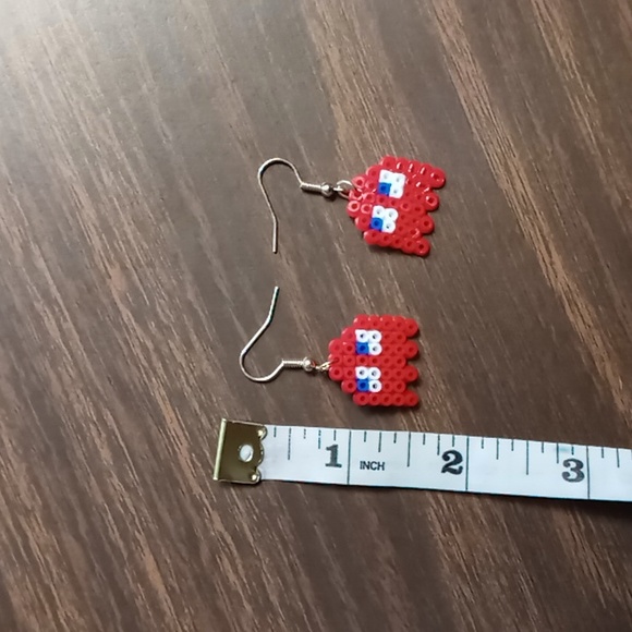Red Monster Earrings Handmade with Perler Beads - Picture 2 of 2